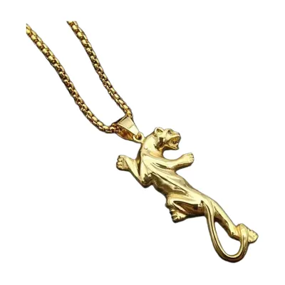 Leoparden-Anhänger mit Zirkonia und Panzerkette, Edelstahl