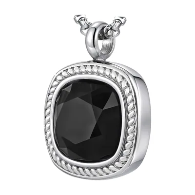Colgante cuadrado geométrico con piedra negra, acero inoxidable