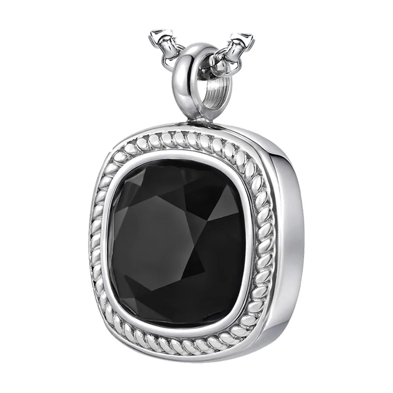 Geometrischer quadratischer Anhänger mit schwarzem Stein, Edelstahl