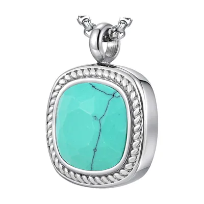 Colgante Cuadrado Geométrico con Piedra Turquesa, Acero Inoxidable