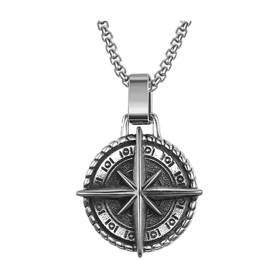 Vegvisir Viking Compass Pendant with Curb Chain, Stainless Steel