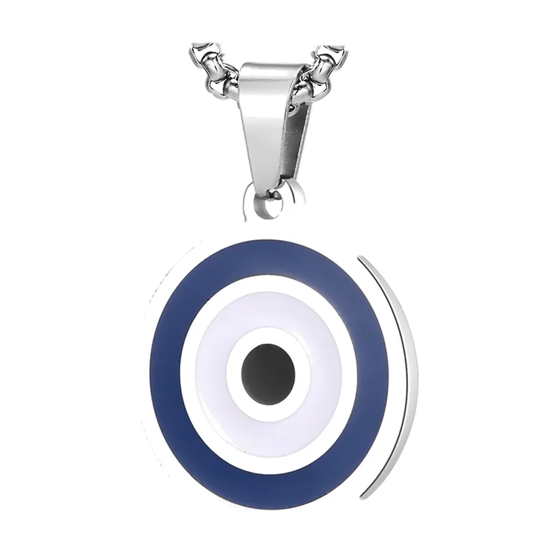 Collana con Pendente Malocchio e Pietre Blu, Acciaio Inossidabile