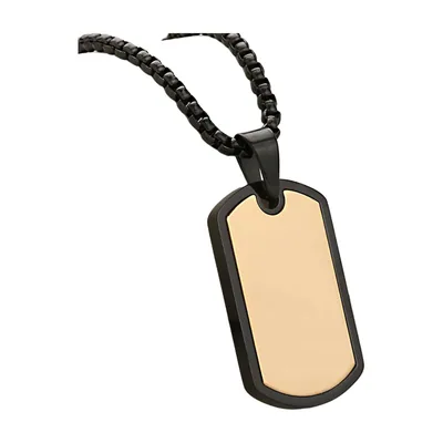 Colgante Dog Tag con Detalles Dorados, Acero Inoxidable