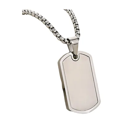 Colgante Dog Tag con cadena de eslabones cuadrados, acero inoxidable 316L