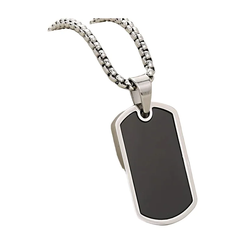 Colgante Dog Tag con Incrustación Negra, Acero Inoxidable