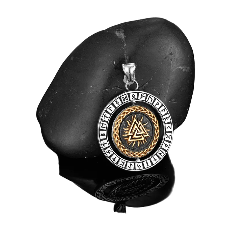 Pendente Vichingo Vegvisir e Valknut con Catena, Acciaio Inossidabile