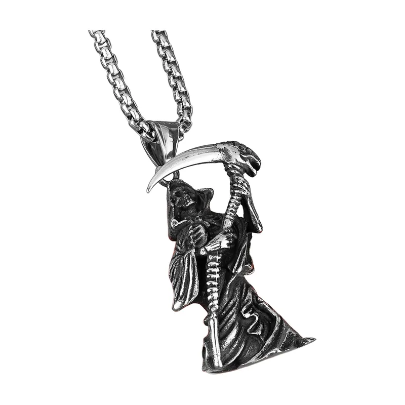 Sensenmann Anhänger mit Kette, Edelstahl