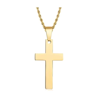 Pendentif Croix avec Chaîne Torsadée, Acier Inoxydable Doré
