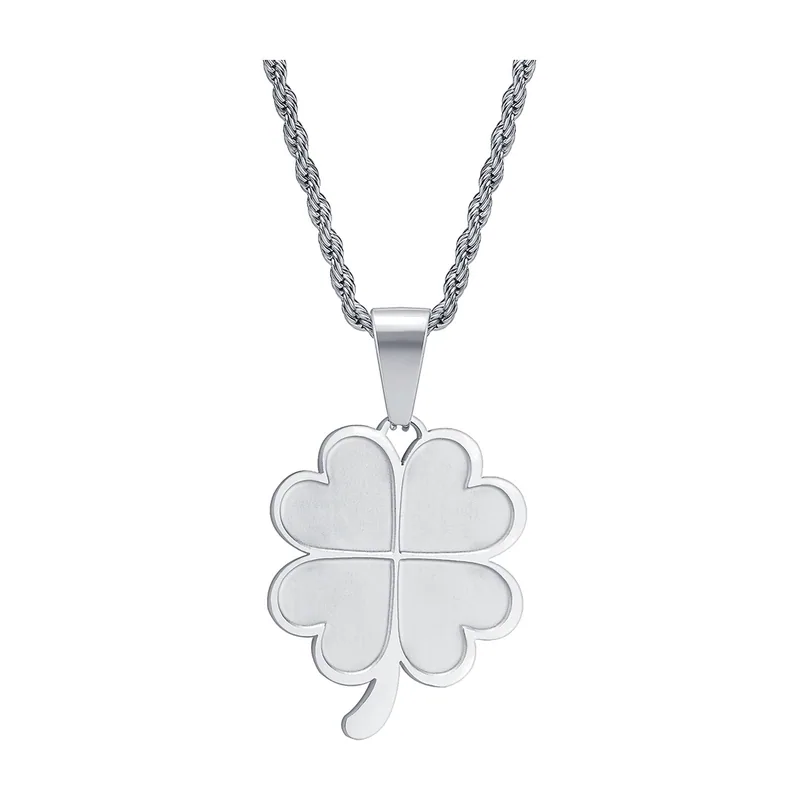 Collier Pendentif Trèfle à Quatre Feuilles, Acier Inoxydable