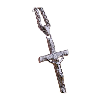Colgante de Crucifijo con Cadena Curb, Acero Inoxidable