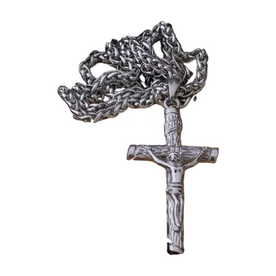 Colgante de Crucifijo con Cadena de Eslabones, Acero Inoxidable