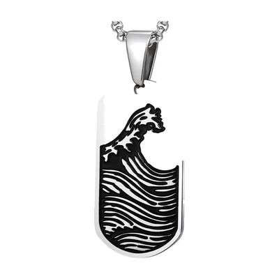 Colgante Dog Tag de Ola con Cadena, Acero Inoxidable