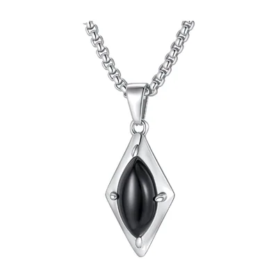 Rhombus Anhänger mit schwarzem Stein, Edelstahl