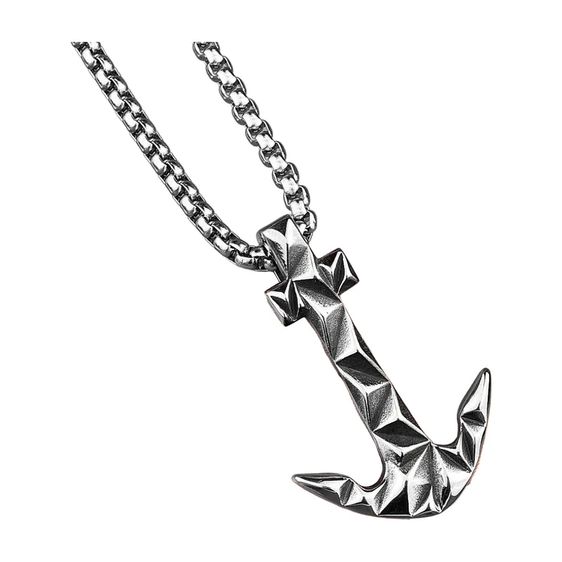 Geometric Anchor Pendant Necklace, Stainless Steel