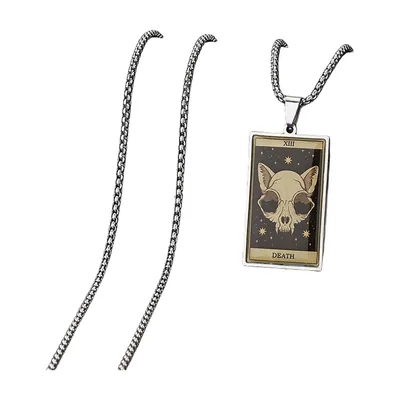 Collana con Pendente Carta dei Tarocchi Teschio di Gatto, Acciaio Inossidabile