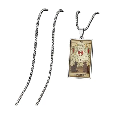 Collana con Pendente Tarot Gatto Judgement, Acciaio Inossidabile