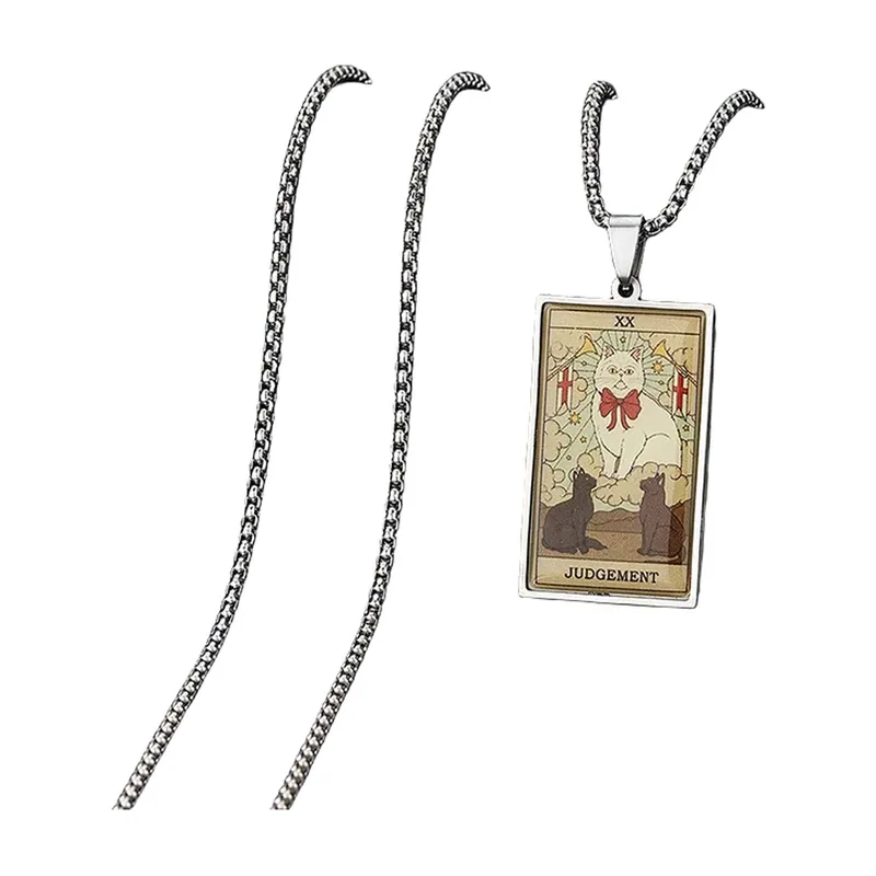 Collier Pendentif Tarot Chat Judgement, Acier Inoxydable