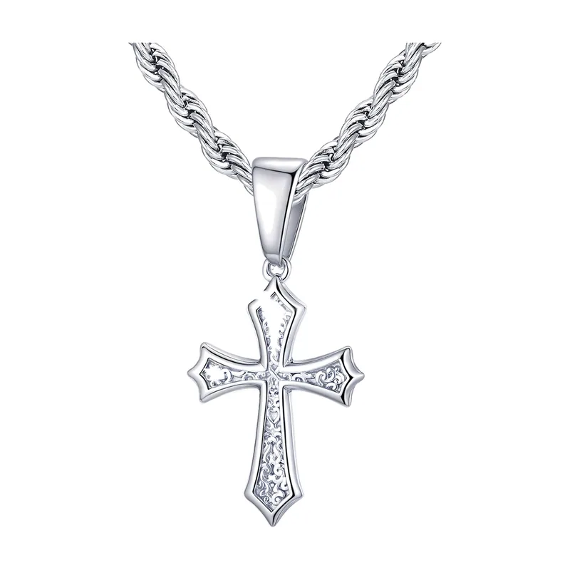 Collier Pendentif Croix avec Zirconia, Acier Inoxydable