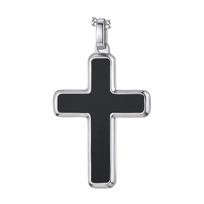 Collier Pendentif Croix avec Pierre Noire, Acier Inoxydable
