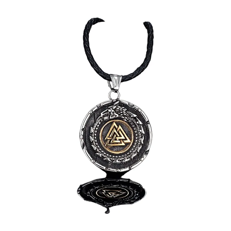 Valknut Triangle Pendant with Ouroboros Dragon, Stainless Steel