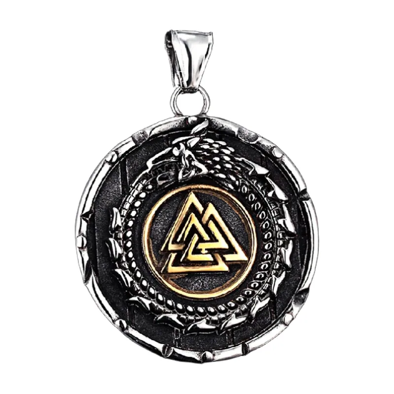 Ouroboros Drachen-Anhänger mit Valknut-Symbol, Edelstahl