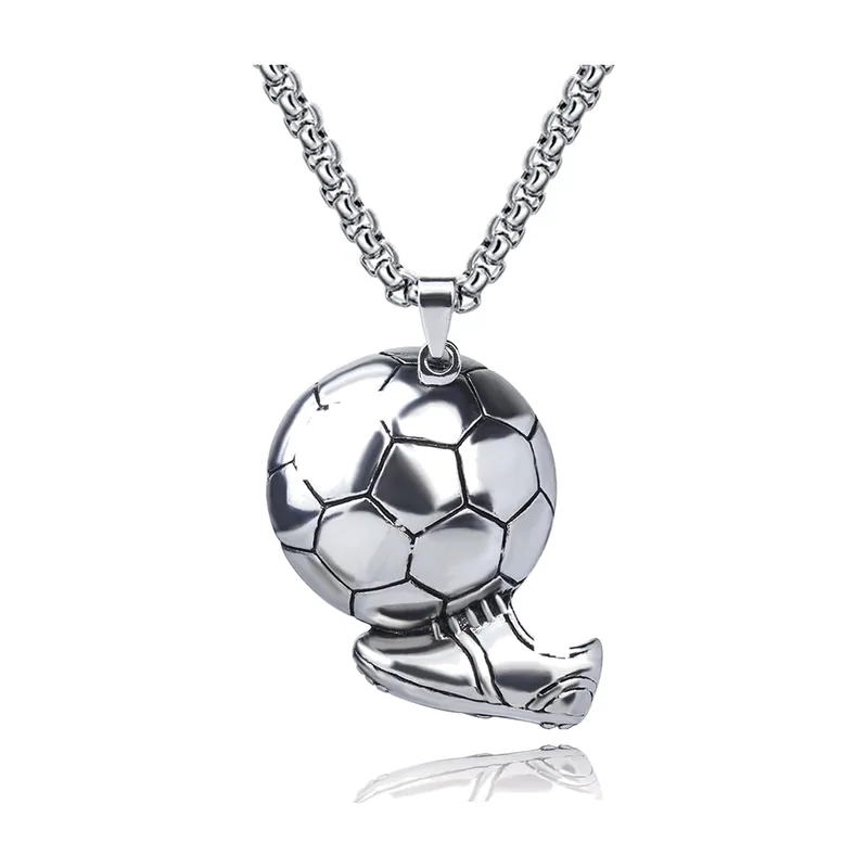 Pendente Calcio con Pallone e Scarpa e Catena Curb, Acciaio Inossidabile