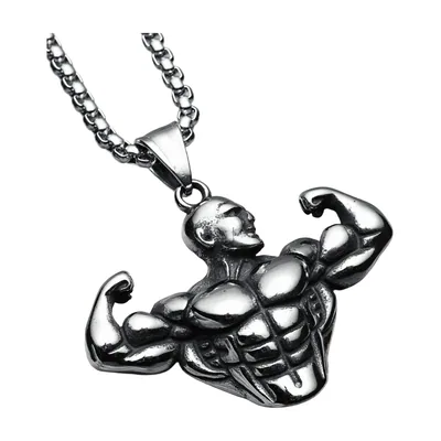 Pendentif Biceps Bodybuilder avec Chaîne à Billes, Acier Inoxydable