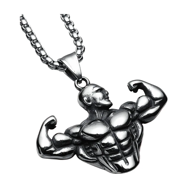 Colgante de Bíceps de Bodybuilder con Cadena de Bolas, Acero Inoxidable