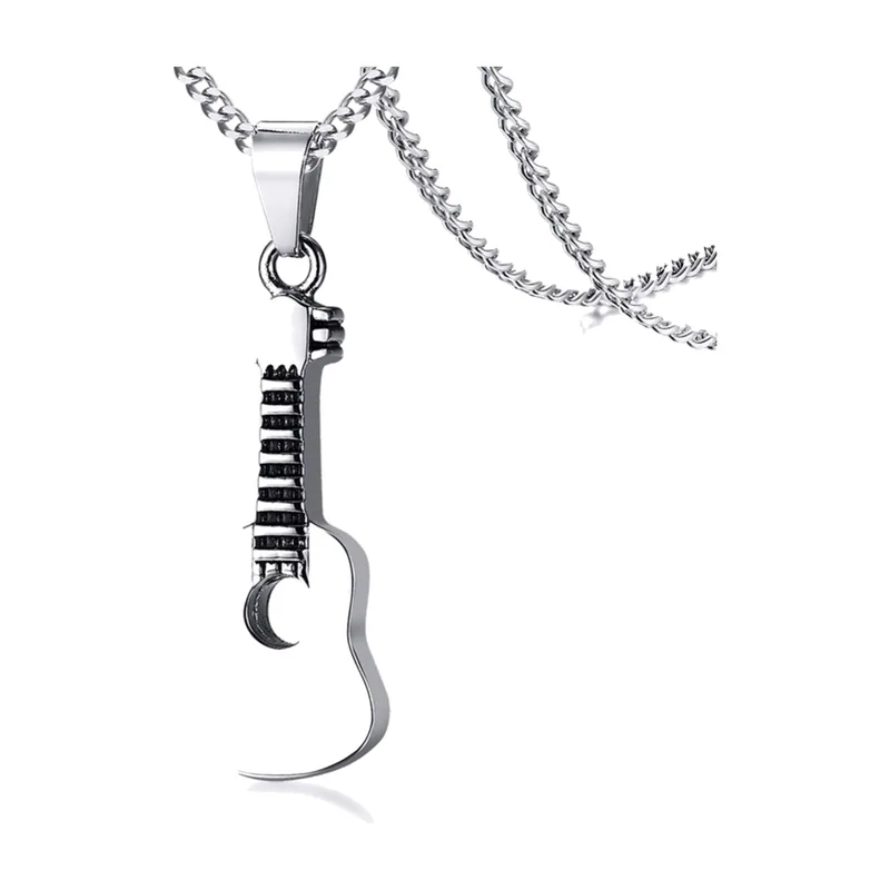 Collana con Pendente a Chitarra e Catena, Acciaio Inossidabile