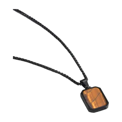 Colgante Dog Tag Geométrico con Piedra Marrón, Acero Inoxidable