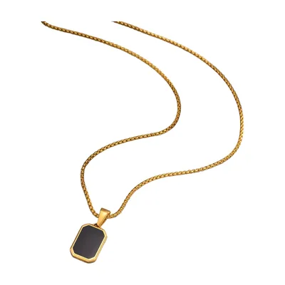 Colgante Dog Tag Geométrico con Piedra Negra, Acero Inoxidable