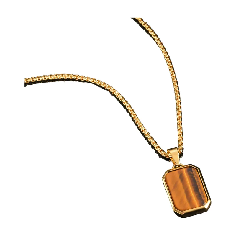 Geometrischer Tag-Anhänger mit braunem Stein, Edelstahl
