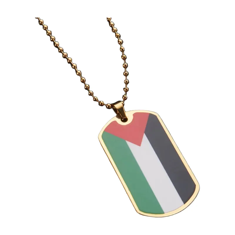 Colgante Mapa de Palestina con Cadena de Bolas, Acero Inoxidable 316L