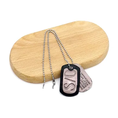 Military Dog Tag Pendant with Ball Chain, Stainless Steel