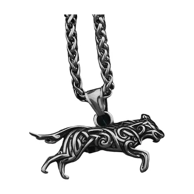Geri und Freki Wolfs-Knoten Anhänger mit Kette, Edelstahl