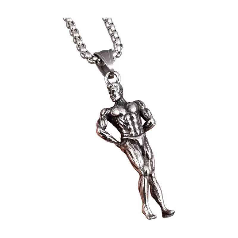 Pendentif Bodybuilder avec Chaîne, Acier Inoxydable