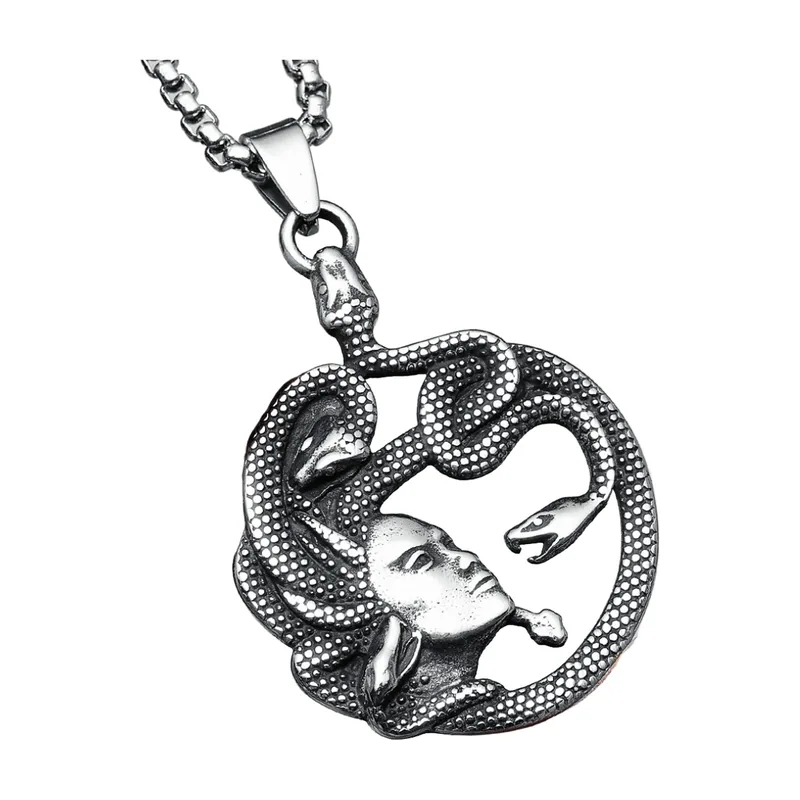 Medusa Head Pendant with Snake Detail, Stainless Steel