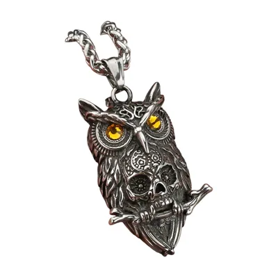 Eule und Totenkopf Gothic Anhänger mit Panzerkette, Edelstahl