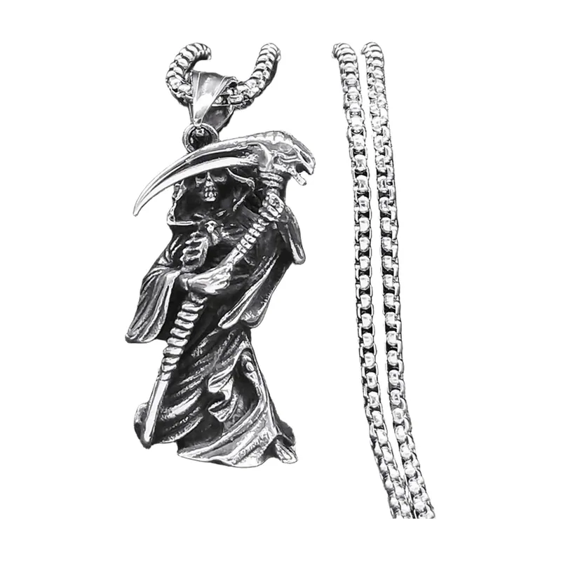 Pendentif Faucheuse avec Chaîne Maille Boîte, Acier Inoxydable