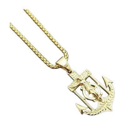 Pendentif Ancre et Croix avec Chaîne Box, Acier Inoxydable