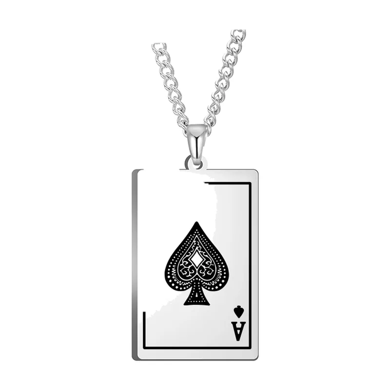 Collier Pendentif As de Pique, Acier Inoxydable