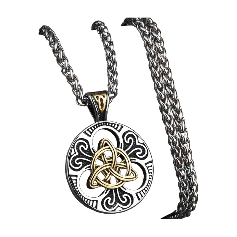 Collier Pendentif Rune d'Odin et Nœud Celtique, Acier Inoxydable