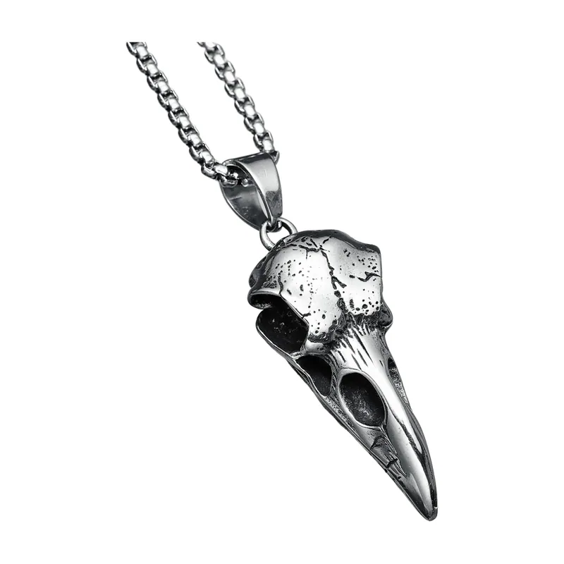 Pendentif Crâne de Corbeau avec Chaîne, Acier Inoxydable