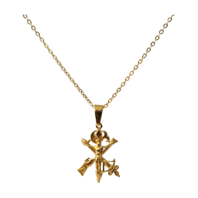 Pendentif Croix Religieuse avec Chaîne, Acier Inoxydable