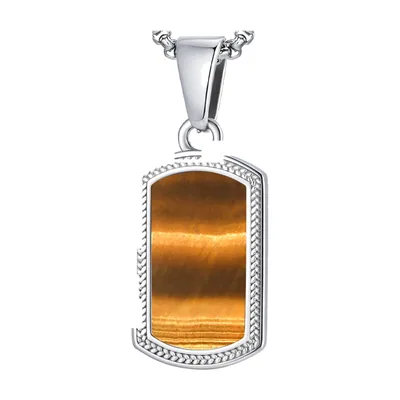 Colgante Rectangular con Piedra Marrón, Acero Inoxidable