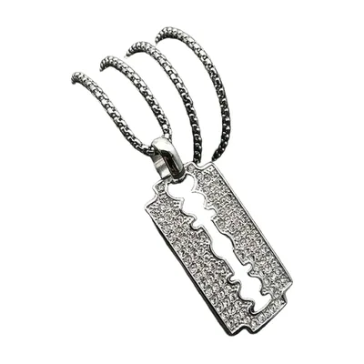 Colgante de Cuchilla de Afeitar con Circonitas, Acero Inoxidable