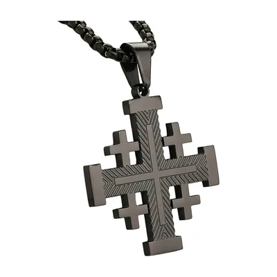 Jerusalem-Kreuz Anhänger mit Kugelkette, Edelstahl
