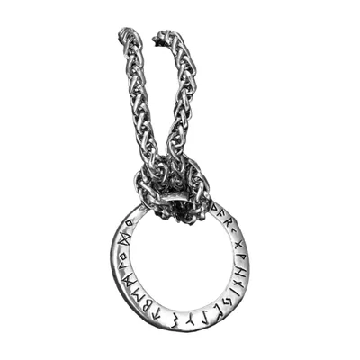 Norse Rune Circle Pendant with Wheat Chain, Stainless Steel