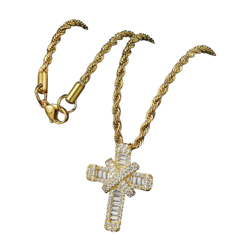 Collier Pendentif Croix avec Zirconium, Acier Inoxydable