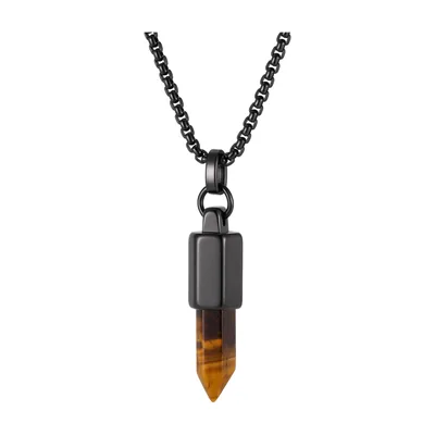 Colgante de Cristal Ojo de Tigre con Cadena de Caja, Acero Inoxidable
